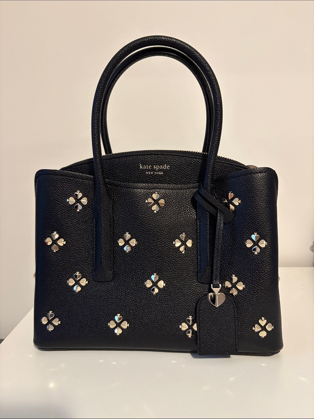 Kate Spade Margaux Spade Stud Medium Satchel Black PXRUA228 - Picture 1 of 9
